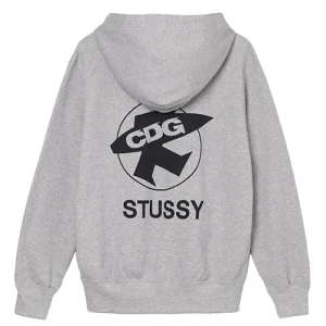 CDG-x-Stussy-Hoodie-Heather-Grey