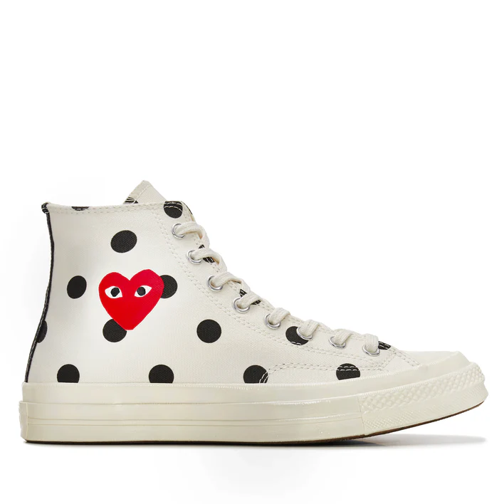 PLAY CONVERSE Polka Dot Red Heart Chuck Taylor All Star ’70 High Sneakers