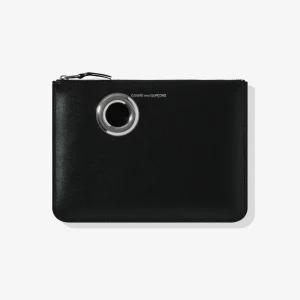 Silver Eyelet Zip Pouch Black SA5100SE