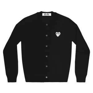 Black CDG Play Classic Heart Logo Cardigan