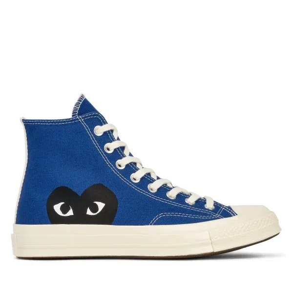 CONVERSE-BLACK-HEART-BLUE-HIGH-T.webp Blue Converse x CDG Chunk 70 High Top - Image 1