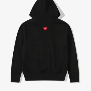CDG Play Unisex Reverse Red Heart Zip Hooded Sweatshirt Black