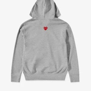 CDG Play Unisex Reverse Red Heart Zip Hooded Sweatshirt Grey