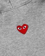 CDG Play Unisex Reverse Red Heart Zip Hooded Sweatshirt Grey logo