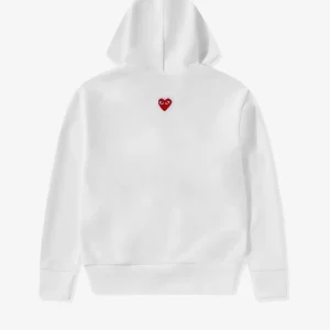CDG Play Unisex Reverse Red Heart Zip Hooded Sweatshirt White