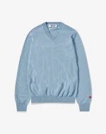 CDG Men Lambswool V Neck Sweater Blue Front Side
