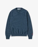 CDG Men Lambswool V Neck Sweater Navy Front Side