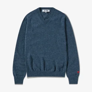 CDG Men Lambswool V Neck Sweater Navy Front Side