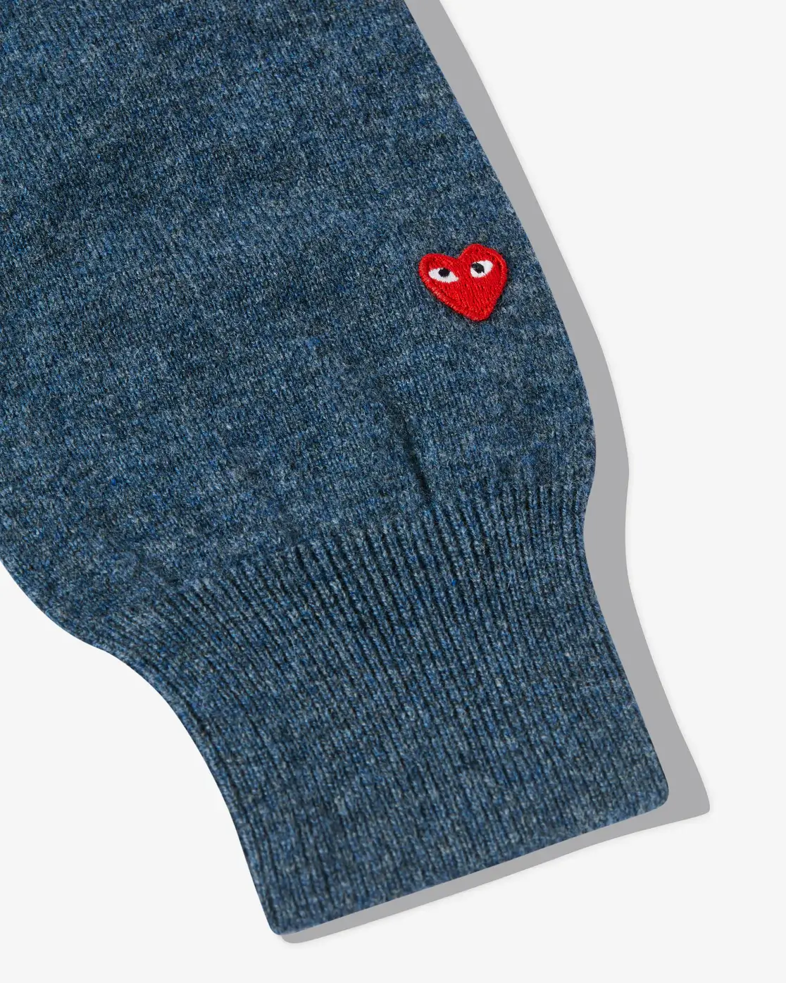 CDG Men Lambswool V Neck Sweater Navy Sleeve Logo