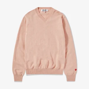 CDG Men Lambswool V Neck Sweater Pink