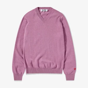 CDG Men Lambswool V Neck Sweater Purple Front Side