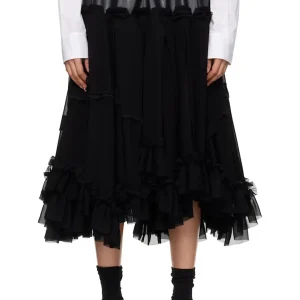 Comme des Garçons Black Georgette Faux-Leather Midi Skirt